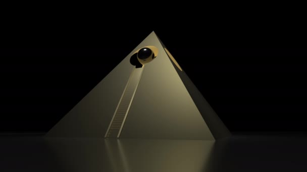 Золотая Пирамида Лестницами Черном Фоне — стоковое видео