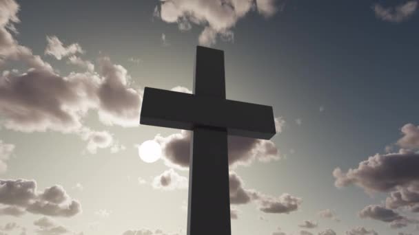 Wielki Chrześcijański Krzyż Tle Poruszających Się Chmur — Wideo stockowe