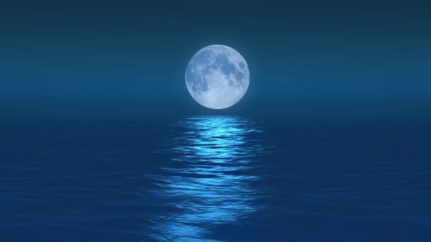 Luna Enorme Mar Frío Por Noche — Vídeo de stock