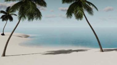 Güzel bir yaz, deniz kenarındaki tropikal manzarada palmiye ağaçları, sahil ve su. Deniz ve sahil. Seyahat, seyahat, turizm, tatil, dinlenme.