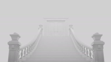 Kapılara doğru giden geniş beyaz bir merdiven..