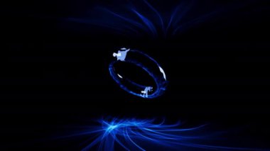 Mavi halka siyah bir arkaplan üzerinde döner, parlar ve nedenselleri yansıtır.