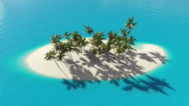 Okyanustaki tropikal bir adada palmiye ağaçları ve denizle tatil.