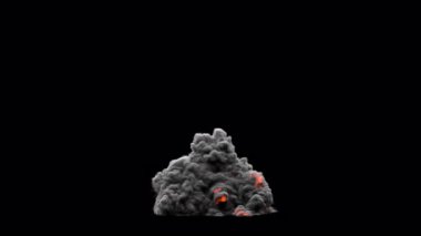 Alfa kanallı şeffaf arkaplanda ateş ve dumanlı patlama. Yangın, alev, patlamalar, duman, duman ve yanan video geçişleri.