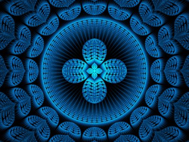 The art of mathematics is quite beautiful.  This is a lovely blue flower flame fractal with four petals surrounded by exciting designs.  There is a nice texture to this image. clipart