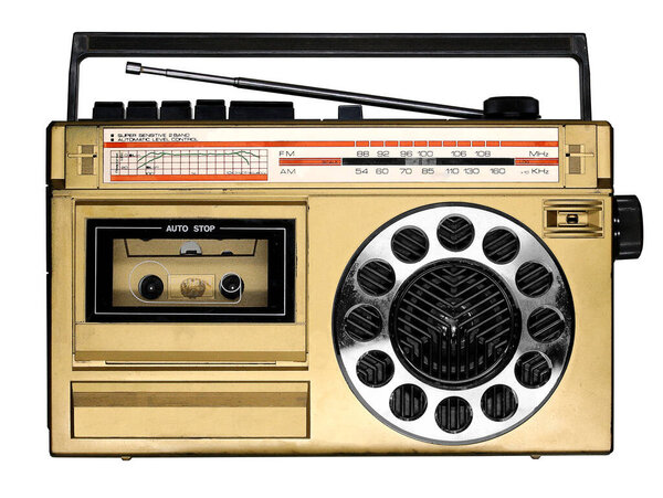 A brown mono tape recorder for a cassette (year 1986) with radio