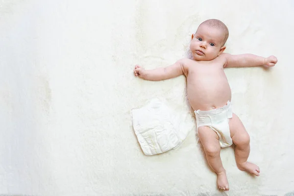 Diaper Baby Newborn Child Banner Child Care White Background Happy — Stock Photo, Image