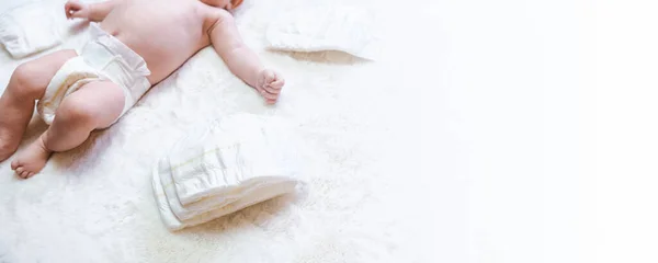 Fralda Mudando Criança Recém Nascido Banner Bebê Infantil Bonito Feliz — Fotografia de Stock