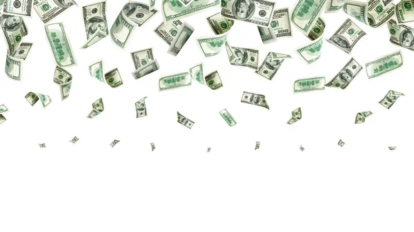 Money Stack Hundred Dollars America Falling Money Isolated Bill White — Stock Photo, Image