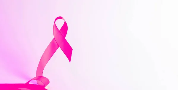 Осознание Рака Символ Здравоохранения Розовая Лента Белом Фоне Концепция Поддержки — стоковое фото