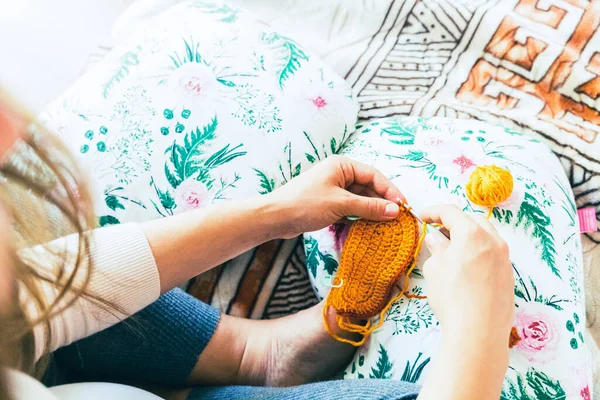 Chaussettes Tricot Femme Enceinte Mère Enceinte Crochet Tissu Enfant Mignon — Photo