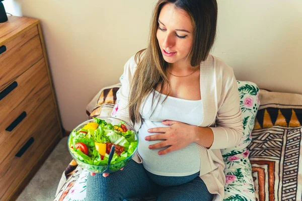 Pregnant Healthy Food Diet Pregnancy Woman Eating Nutrition Diet Food — Photo