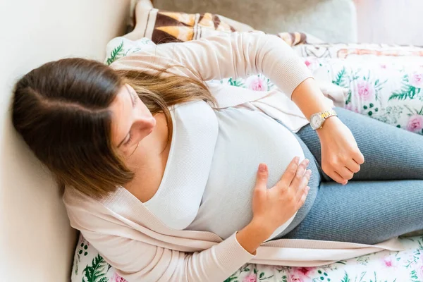 Pregnancy Contractions Time Childbirth Time Contractions Pain Pregnant Holding Baby — Φωτογραφία Αρχείου