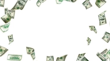 Bir dolarlık banknot. Washington Amerikan parası. Kullanıcı parası beyaz arka plan. Para düşüyor.