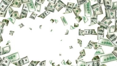 Bir dolarlık banknot. Washington Amerikan parası. Kullanıcı parası beyaz arka plan. Para düşüyor.