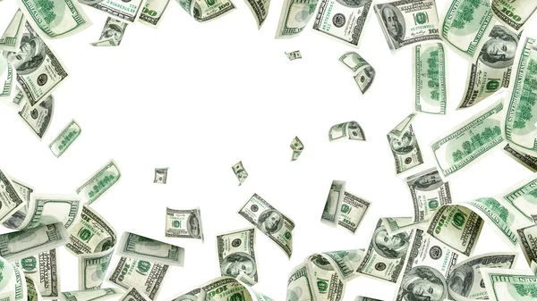 Dollar American Money Falling Cash Flying Hundred Dollars Isolated White — Stock Photo, Image