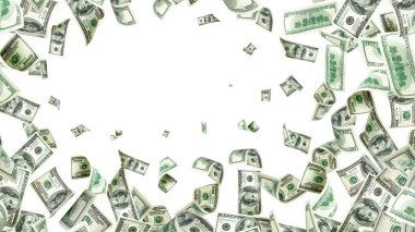 Dolar işareti. Amerikan parası. Nakit beyaz arka plan, bize fatura. Para düşüyor.