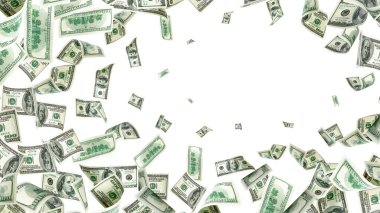 Dolar işareti. Amerikan parası. Nakit beyaz arka plan, bize fatura. Para düşüyor.