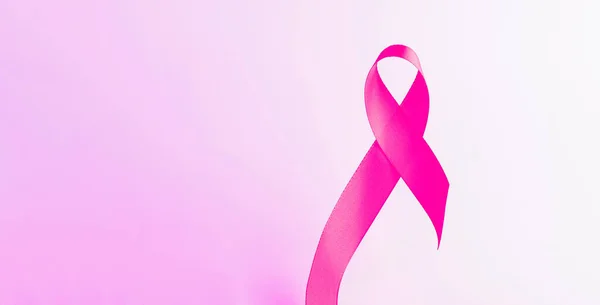 Kankerlint Gezondheidszorg Symbool Roze Lint Witte Achtergrond Borstkanker Vrouw Ondersteuning — Stockfoto