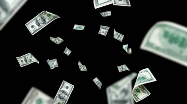 Para yığını. Amerika 'nın yüz doları. Düşen para izole edilmiş, faturalar siyah arka plan