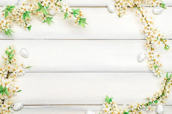 Великодній Весняний Фон Квітка Сакури Біле Щасливе Пасхальне Яйце Дерев Стокова Картинка