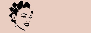 Afro saçlı güzel bir kadının portresi. Siluet. Yüzünü kapat. 