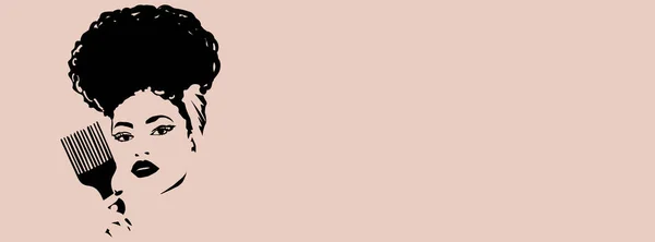 Portret Pięknej Kobiety Afro Fryzurą Sylwetka Zbliżenie Twarzy — Zdjęcie stockowe