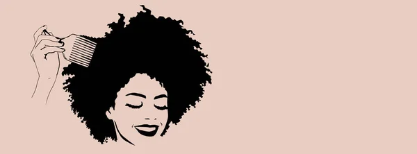 Afro Saçlı Güzel Bir Kadının Portresi Siluet Yüzünü Kapat Stok Resim