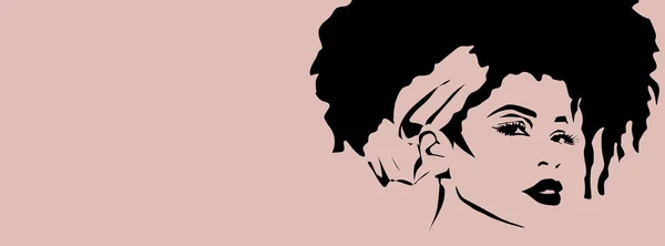 Afro Saçlı Güzel Bir Kadın Yüzü Çizimi — Stok fotoğraf