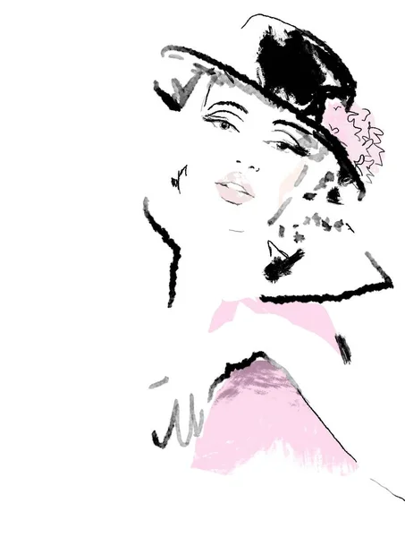 Schöne Mode Frau Skizze Illustration Abstrakt — Stockfoto