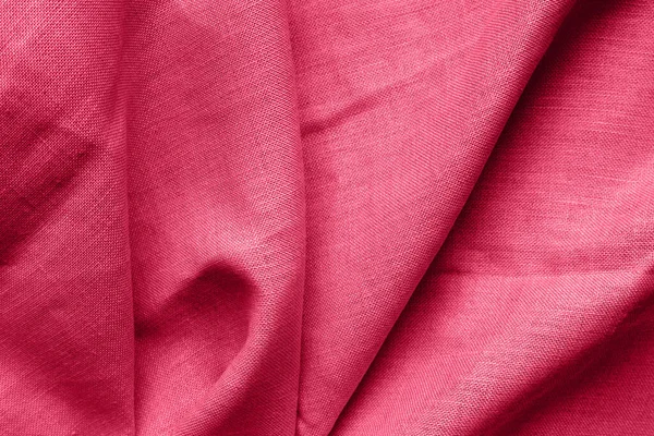 Pieghe Strutturate Tessuto Lino Colore Rosso Magenta Sfondo Tessile Vista — Foto Stock