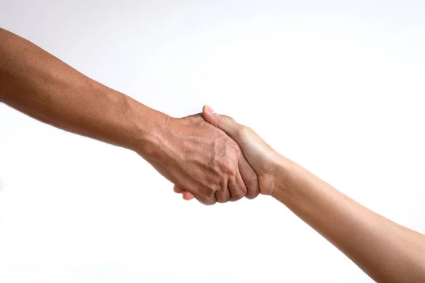 Hand Reaching Another Hand Helping Concept Isolated White Background — Stock Photo, Image