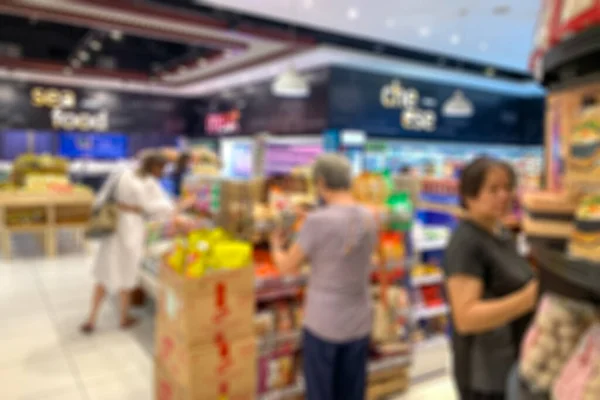 Dentro Supermercado Con Compradores Desenfoque Desenfoque Para Ilustración Fondo — Foto de Stock