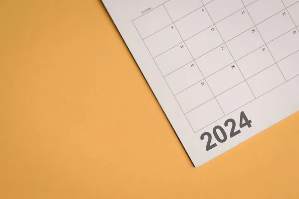 Planificador 2024 Sobre Fondo Amarillo Con Calendario Vista Superior —  Fotos de Stock