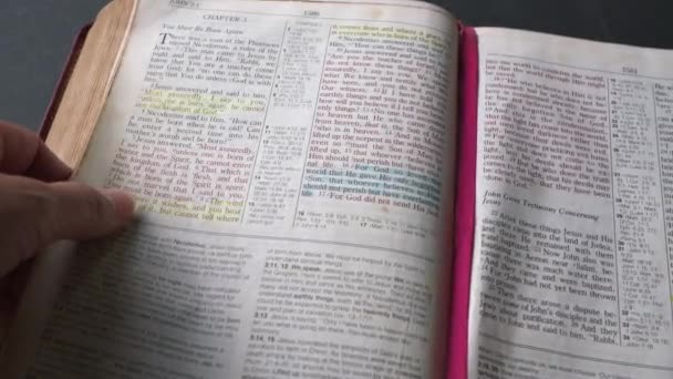 Passage Johannes Van Het Nieuwe Testament Van Bijbel Uitgelicht Blauw — Stockvideo