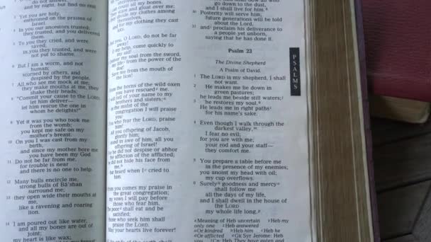 Salmo Bíblia Sagrada Vista Perto Texto — Vídeo de Stock