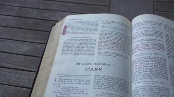 Sacra Bibbia Aperta Libro Marco Del Nuovo Testamento Visualizzazione Del — Video Stock