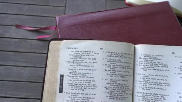 Zoom Sul Testo Del Salmo Antico Testamento Della Sacra Bibbia — Video Stock