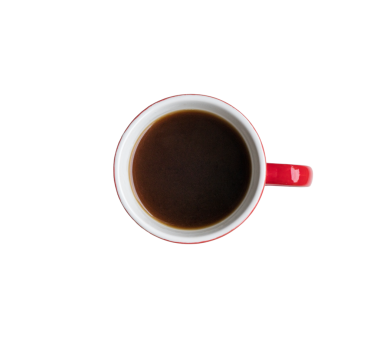 Kırmızı bardakta kahve, üst manzara. Şeffaf arkaplanda izole.