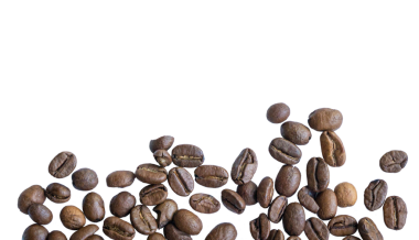 Kahve çekirdekleri, en iyi manzara. Şeffaf arkaplanda izole.