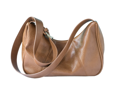 Kayışlı kahverengi deri çanta. Şeffaf arkaplanda izole.