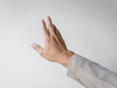 İşadamı parmağı dokunuşu, el hareketi. Beyaz arkaplanda izole.