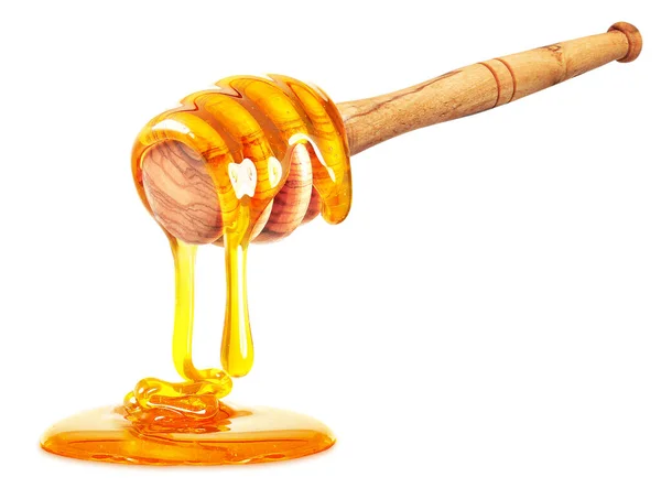 Honung Droppande Med Dipper Isolerad Vit Bakgrund — Stockfoto