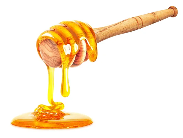 Honing Druipen Met Dipper Geïsoleerd Wit — Stockfoto