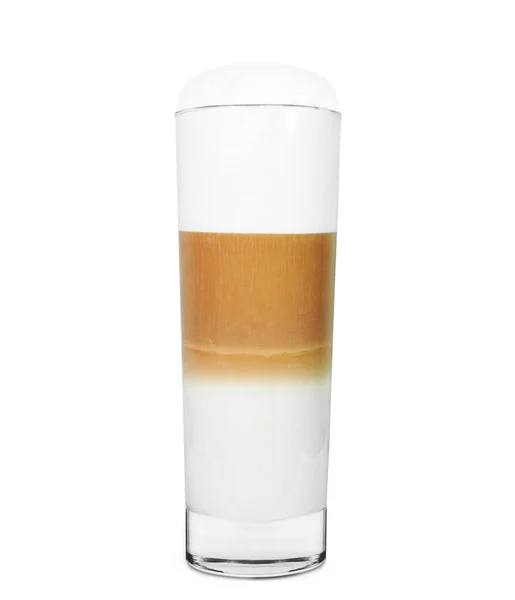 杯子中的拿铁咖啡 白色背景隔离 — 图库照片