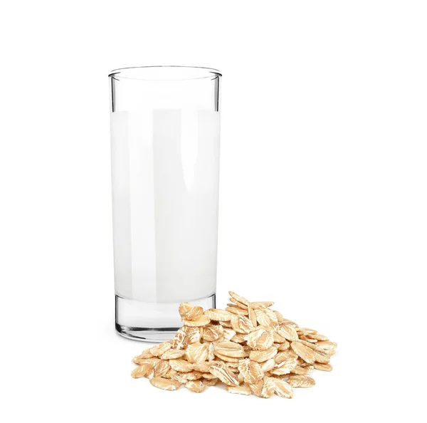 Milch Mit Haferflocken Einem Glas Isoliert Auf Weißem Hintergrund — Stockfoto