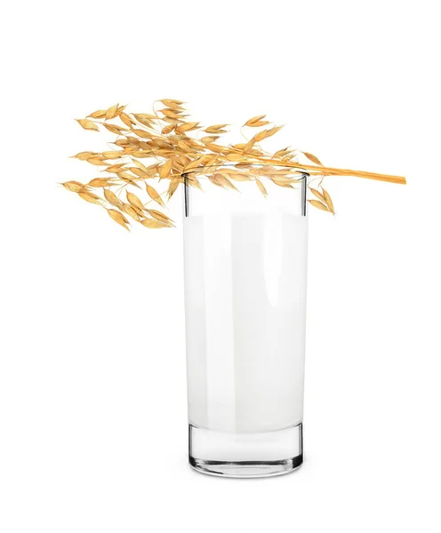 Milch Einem Glas Mit Hafer Isoliert Auf Weißem Hintergrund — Stockfoto