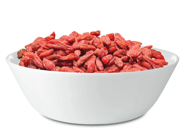 stock image wolfberry dried in a porcelain bowl isolated