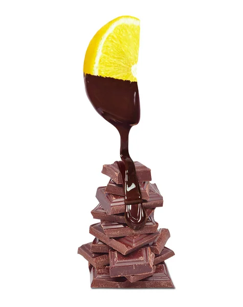 Шоколад Капает Лимоном Изолированы Белом Фоне — стоковое фото