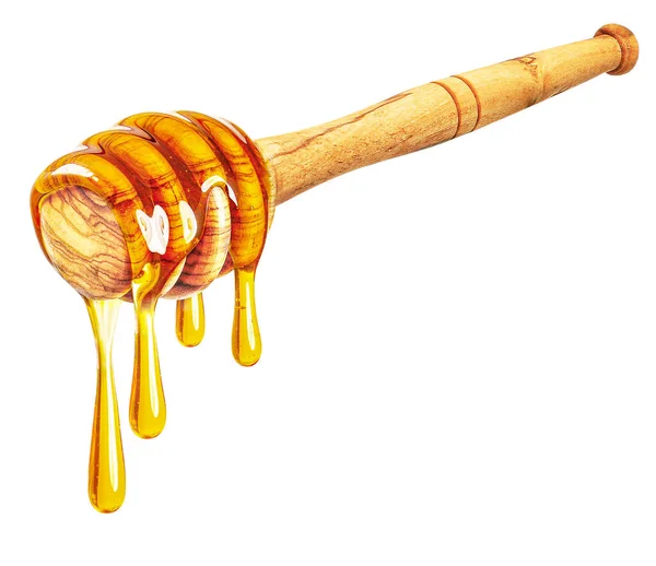 Honig Tropfenden Löffel Isoliert Auf Weißem Hintergrund — Stockfoto